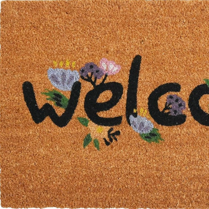 17" X 29" Natural and Black Coir Welcome Outdoor Door Mat HomeRoots