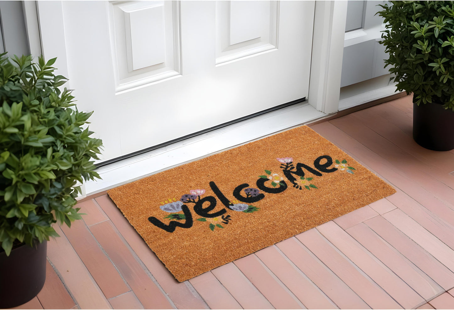 17" X 29" Natural and Black Coir Welcome Outdoor Door Mat