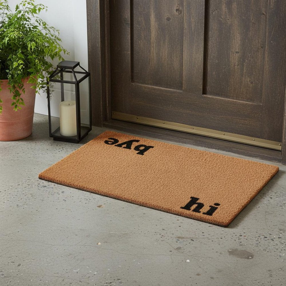 17" X 29" Natural and Black Coir Hi Bye Outdoor Door Mat HomeRoots