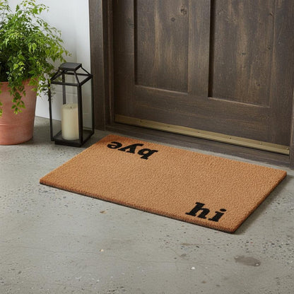 17" X 29" Natural and Black Coir Hi Bye Outdoor Door Mat HomeRoots