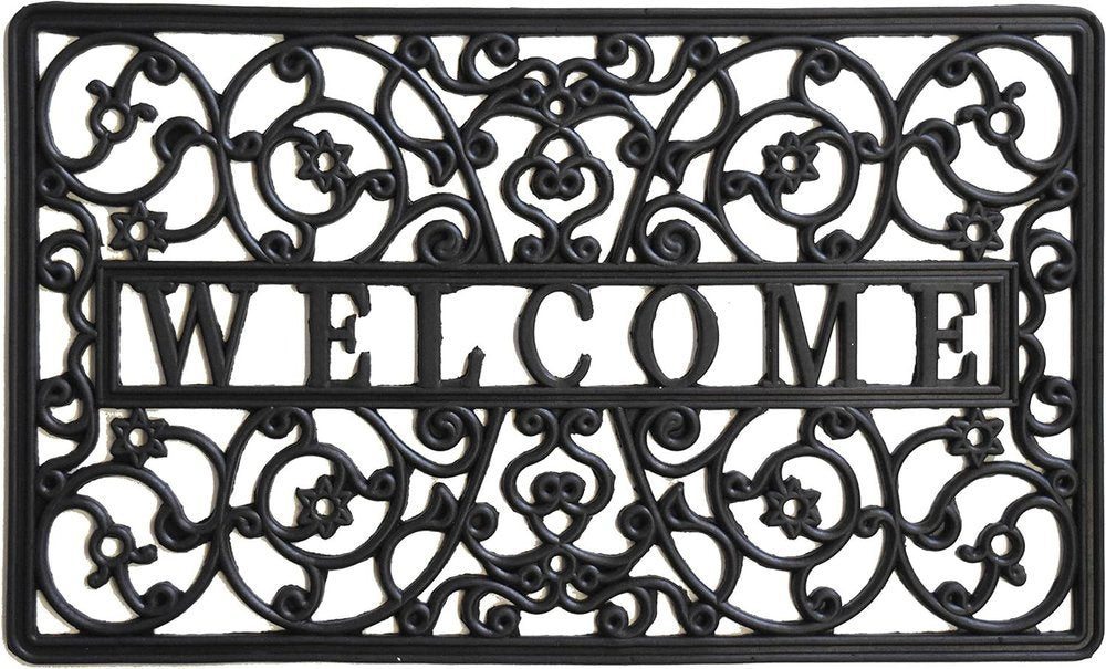 18" X 30" Black Rubber Scrollwork Welcome Outdoor Door Mat HomeRoots
