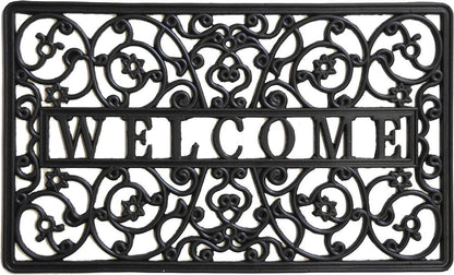 18" X 30" Black Rubber Scrollwork Welcome Outdoor Door Mat HomeRoots