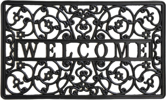 18" X 30" Black Rubber Scrollwork Welcome Outdoor Door Mat HomeRoots