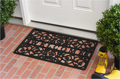 18" X 30" Black Rubber Scrollwork Welcome Outdoor Door Mat HomeRoots