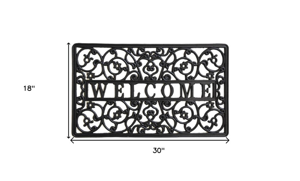 18" X 30" Black Rubber Scrollwork Welcome Outdoor Door Mat HomeRoots