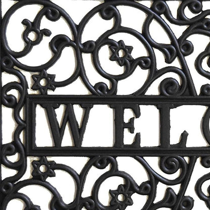 18" X 30" Black Rubber Scrollwork Welcome Outdoor Door Mat HomeRoots