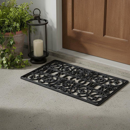 18" X 30" Black Rubber Scrollwork Welcome Outdoor Door Mat HomeRoots