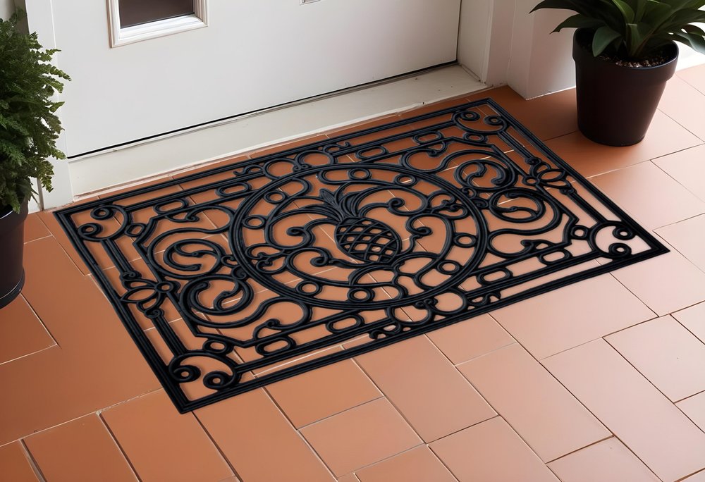 18" X 30" Black Rubber Pineapple Outdoor Door Mat HomeRoots