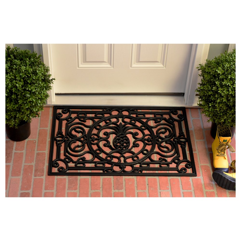 18" X 30" Black Rubber Pineapple Outdoor Door Mat HomeRoots