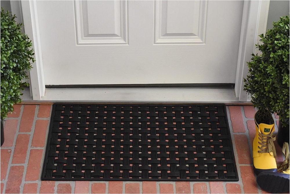 18" X 30" Black Rubber Weave Outdoor Door Mat HomeRoots