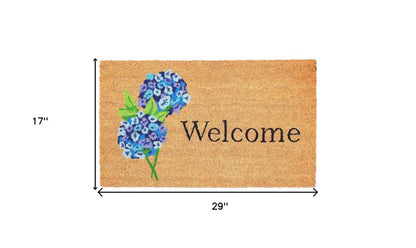 17" X 29" Natural and Blue Coir Floral Welcome Outdoor Door Mat HomeRoots