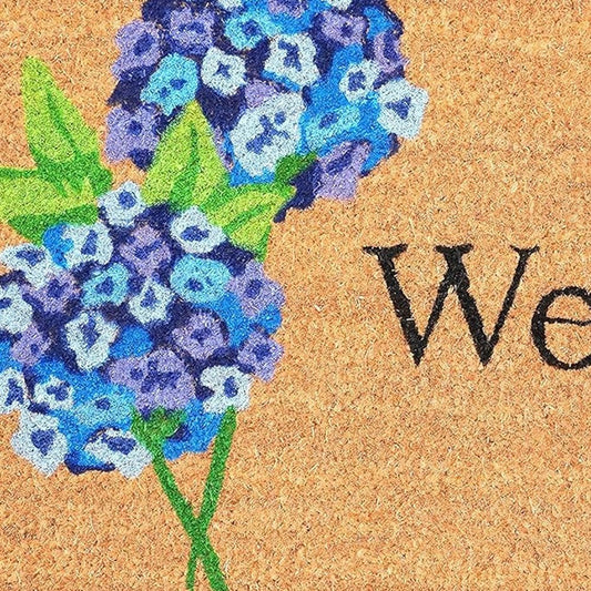 17" X 29" Natural and Blue Coir Floral Welcome Outdoor Door Mat HomeRoots