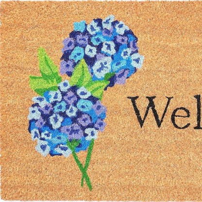 17" X 29" Natural and Blue Coir Floral Welcome Outdoor Door Mat HomeRoots