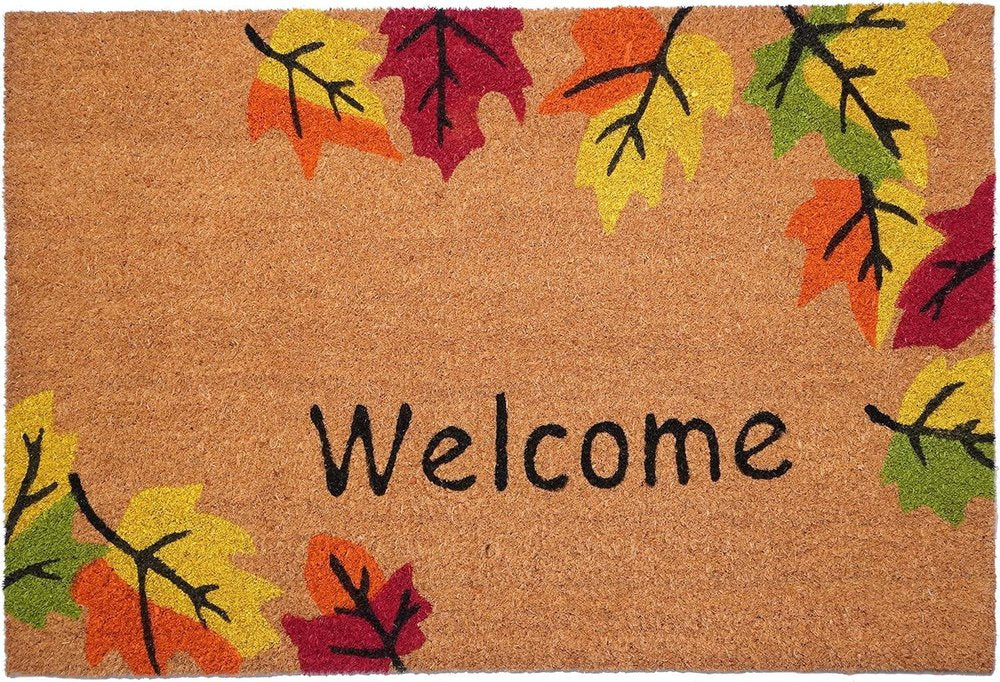 17" X 29" Natural Red And Yellow Leaves Welcome Outdoor Coir Door Mat HomeRoots