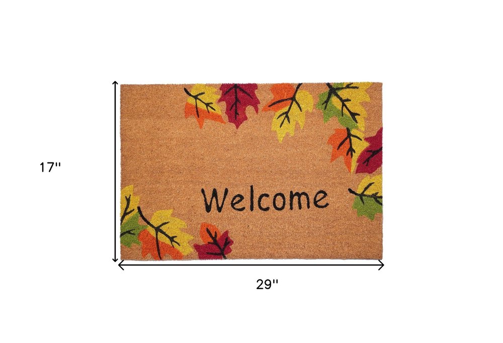 17" X 29" Natural Red And Yellow Leaves Welcome Outdoor Coir Door Mat HomeRoots