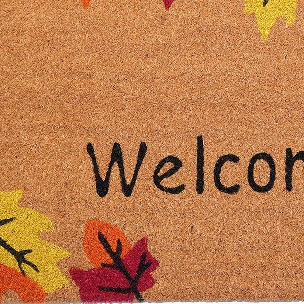 17" X 29" Natural Red And Yellow Leaves Welcome Outdoor Coir Door Mat HomeRoots
