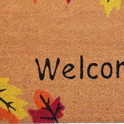 17" X 29" Natural Red And Yellow Leaves Welcome Outdoor Coir Door Mat HomeRoots