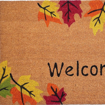 17" X 29" Natural Red And Yellow Leaves Welcome Outdoor Coir Door Mat HomeRoots