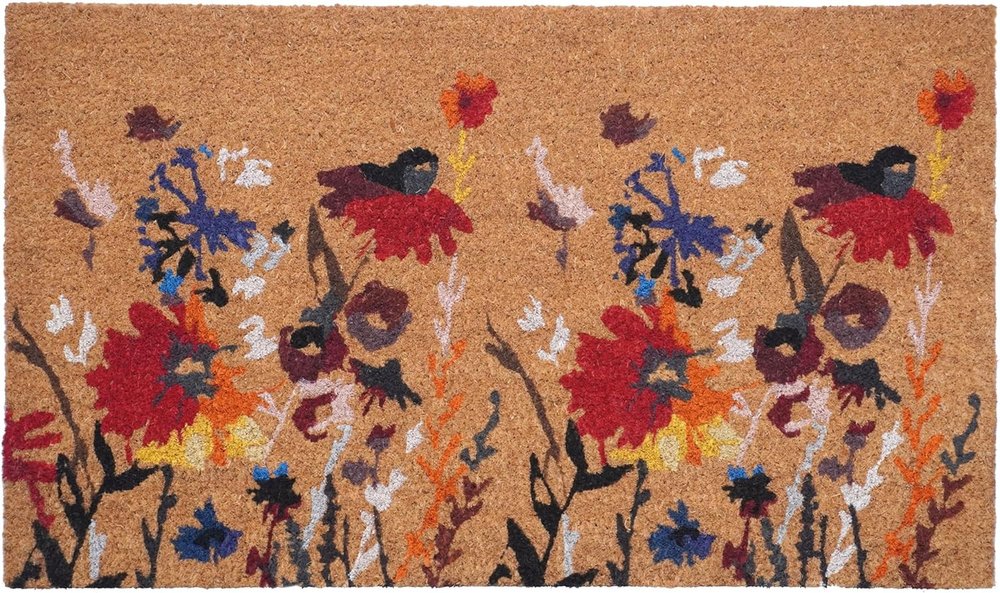 17" X 29" Natural Red and Yellow Coir Floral Outdoor Door Mat HomeRoots