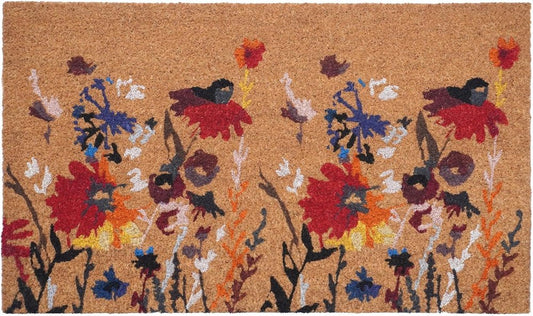 17" X 29" Natural Red and Yellow Coir Floral Outdoor Door Mat HomeRoots