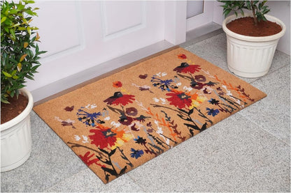 17" X 29" Natural Red and Yellow Coir Floral Outdoor Door Mat HomeRoots