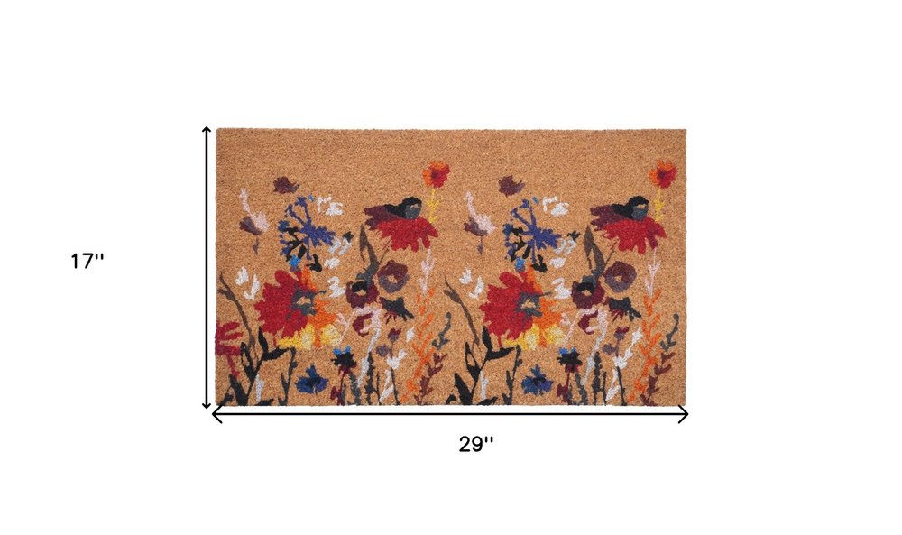 17" X 29" Natural Red and Yellow Coir Floral Outdoor Door Mat HomeRoots