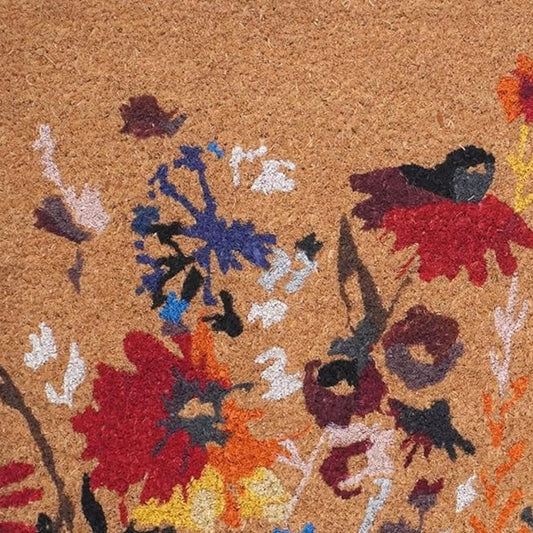 17" X 29" Natural Red and Yellow Coir Floral Outdoor Door Mat HomeRoots