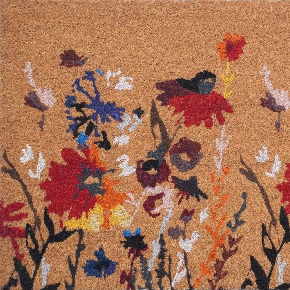17" X 29" Natural Red and Yellow Coir Floral Outdoor Door Mat HomeRoots