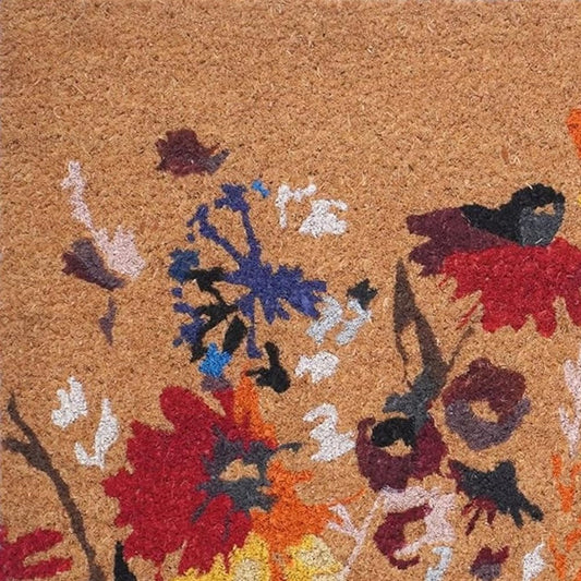 24" X 36" Natural Red and Yellow Coir Floral Outdoor Door Mat HomeRoots