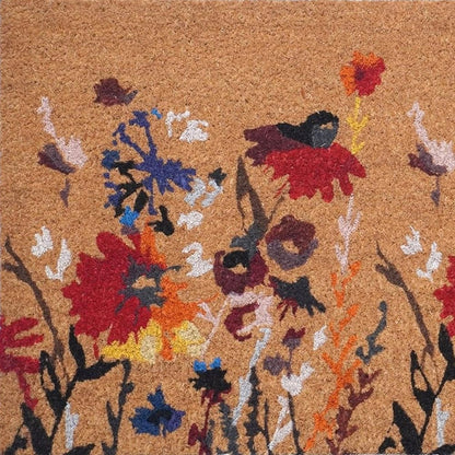 24" X 36" Natural Red and Yellow Coir Floral Outdoor Door Mat HomeRoots