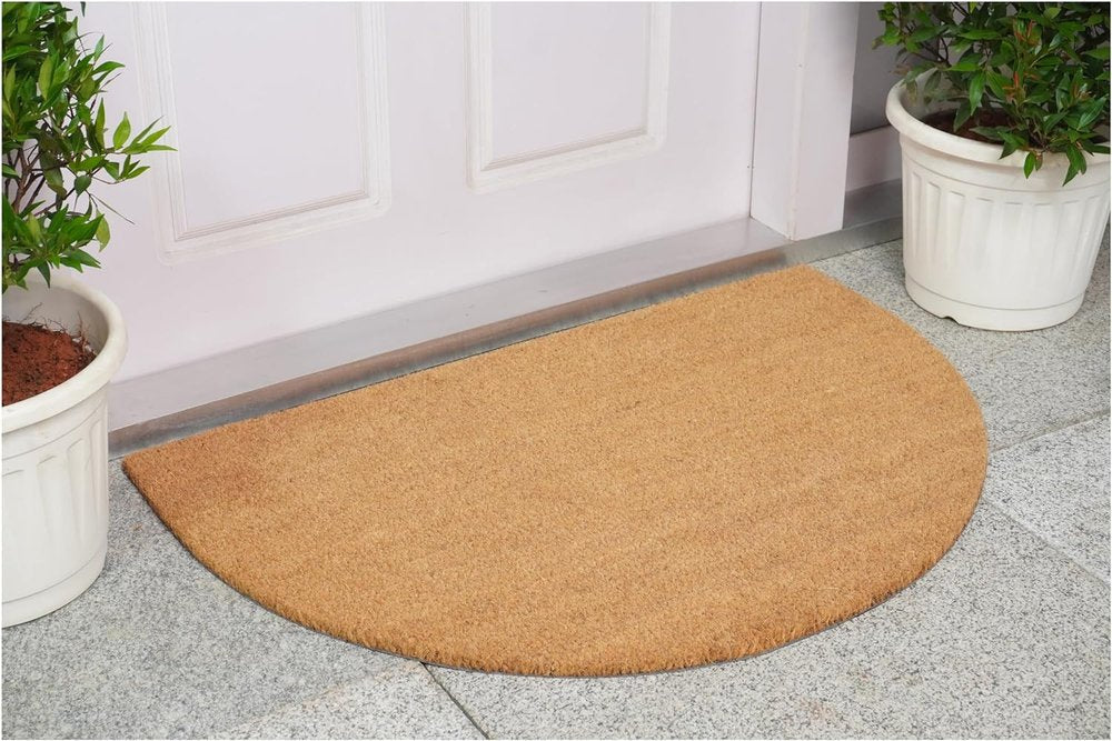 24" X 36" Natural Coir Solid Color Outdoor Semi Circle Door Mat HomeRoots