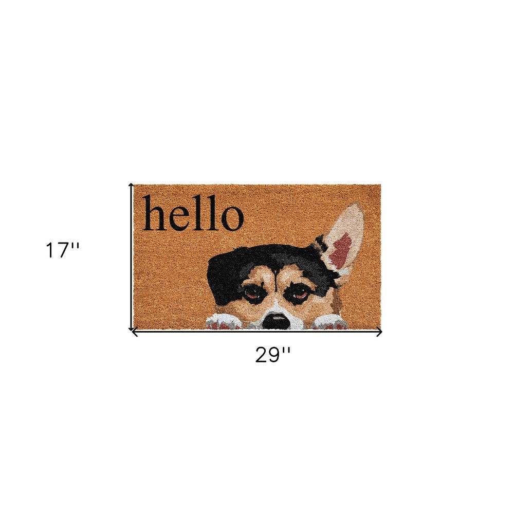 17" X 29" Natural Black and Brown Coir Welch Corgi Hello Outdoor Door Mat HomeRoots