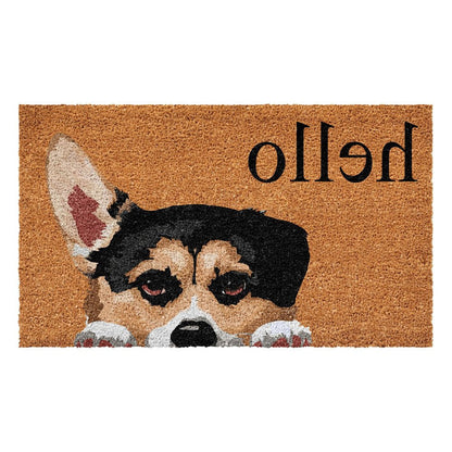 17" X 29" Natural Black and Brown Coir Welch Corgi Hello Outdoor Door Mat HomeRoots