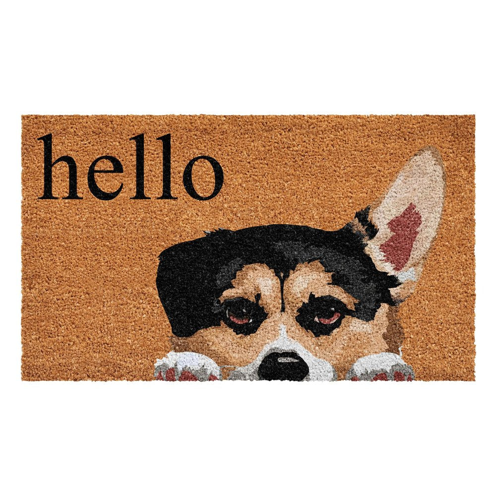 17" X 29" Natural Black and Brown Coir Welch Corgi Hello Outdoor Door Mat HomeRoots
