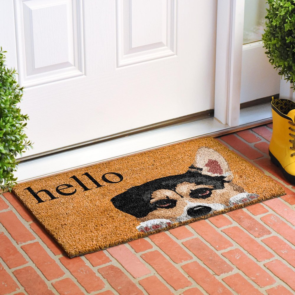 17" X 29" Natural Black and Brown Coir Welch Corgi Hello Outdoor Door Mat HomeRoots