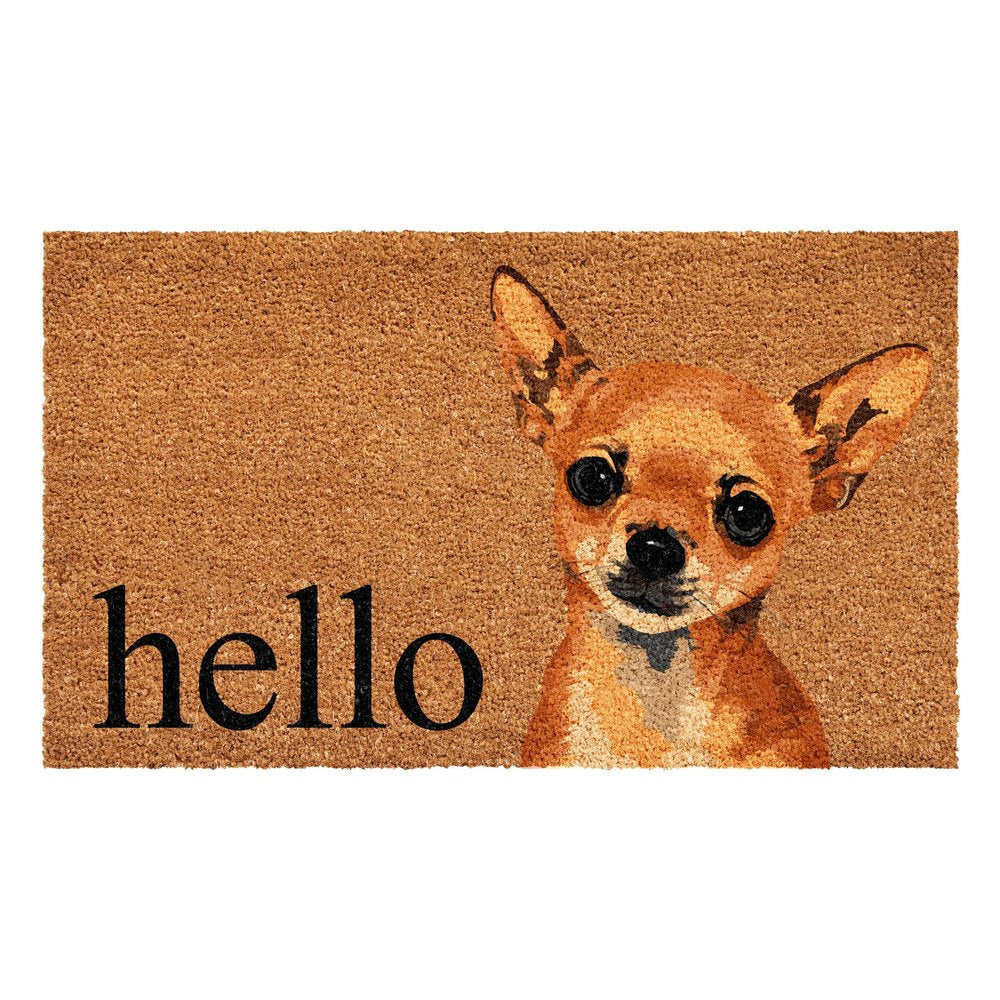17" X 29" Natural Black and Brown Coir Chihuahua Hello Outdoor Door Mat HomeRoots