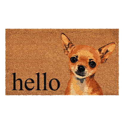 17" X 29" Natural Black and Brown Coir Chihuahua Hello Outdoor Door Mat HomeRoots