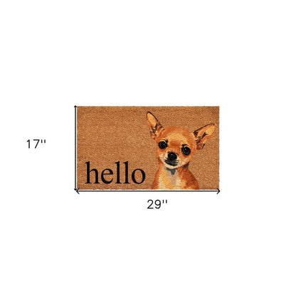 17" X 29" Natural Black and Brown Coir Chihuahua Hello Outdoor Door Mat HomeRoots
