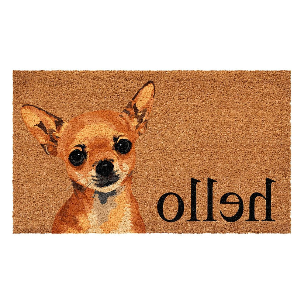 17" X 29" Natural Black and Brown Coir Chihuahua Hello Outdoor Door Mat HomeRoots