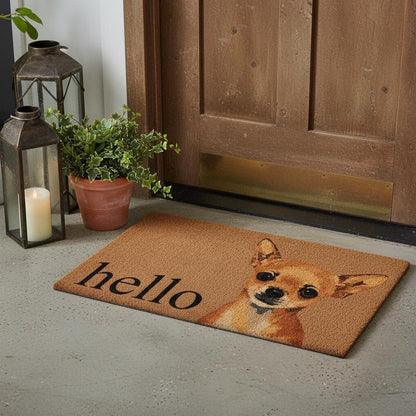 17" X 29" Natural Black and Brown Coir Chihuahua Hello Outdoor Door Mat HomeRoots