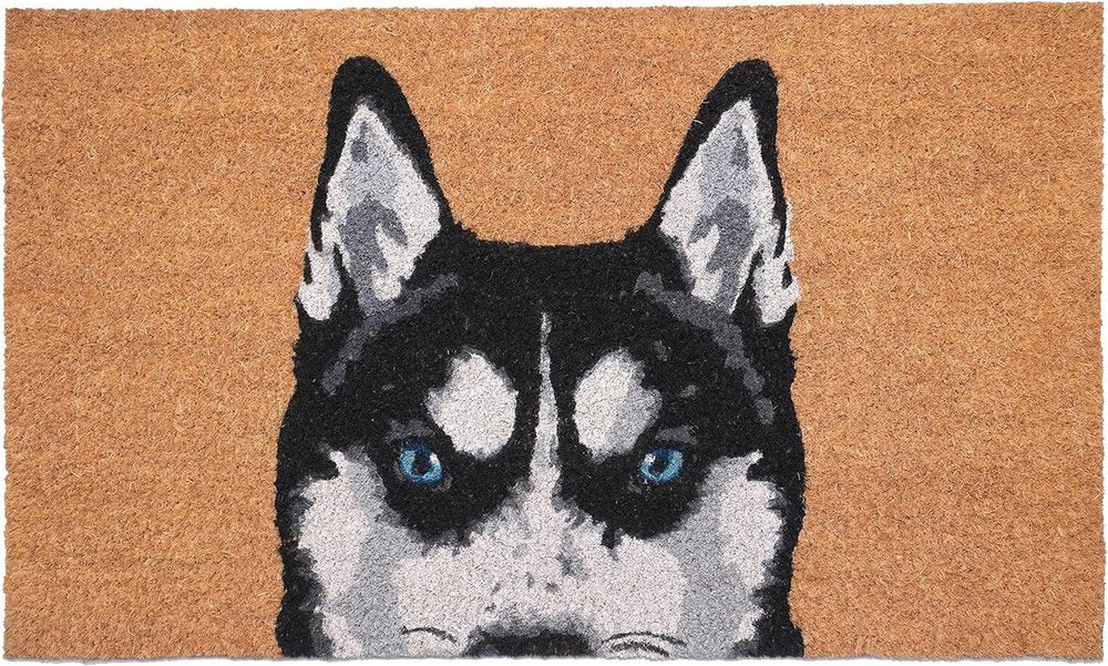 24" X 36" Natural Black and White Coir Siberian Husky Outdoor Door Mat HomeRoots