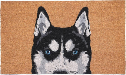 24" X 36" Natural Black and White Coir Siberian Husky Outdoor Door Mat HomeRoots