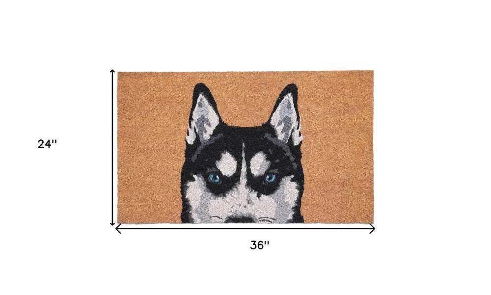 24" X 36" Natural Black and White Coir Siberian Husky Outdoor Door Mat HomeRoots