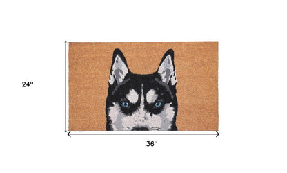 24" X 36" Natural Black and White Coir Siberian Husky Outdoor Door Mat HomeRoots