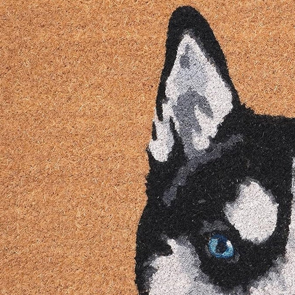 24" X 36" Natural Black and White Coir Siberian Husky Outdoor Door Mat HomeRoots