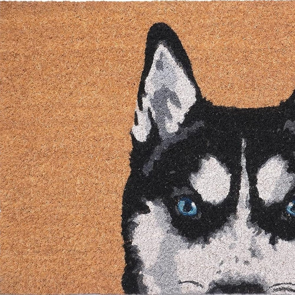24" X 36" Natural Black and White Coir Siberian Husky Outdoor Door Mat HomeRoots