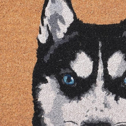 24" X 36" Natural Black and White Coir Siberian Husky Outdoor Door Mat HomeRoots