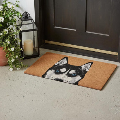 24" X 36" Natural Black and White Coir Siberian Husky Outdoor Door Mat HomeRoots