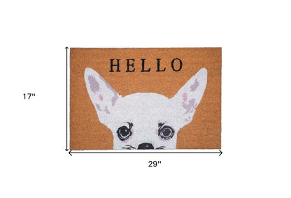 17" X 29" Natural Black and White Coir Chihuahua Hello Outdoor Door Mat HomeRoots