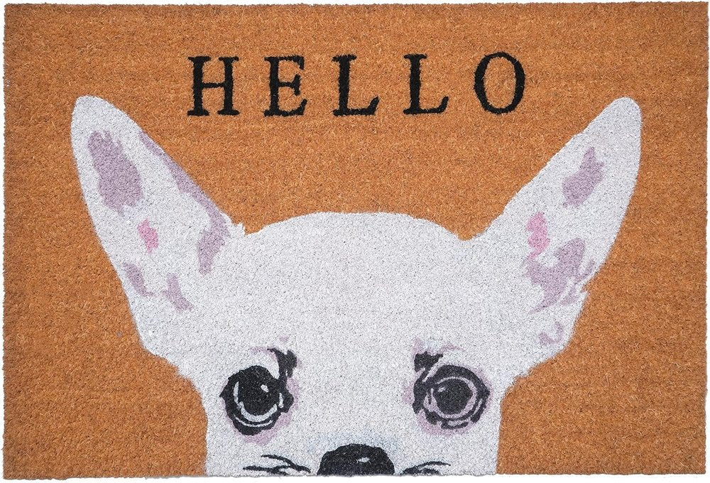 24" X 36" Natural Black and White Coir Chihuahua Hello Outdoor Door Mat HomeRoots